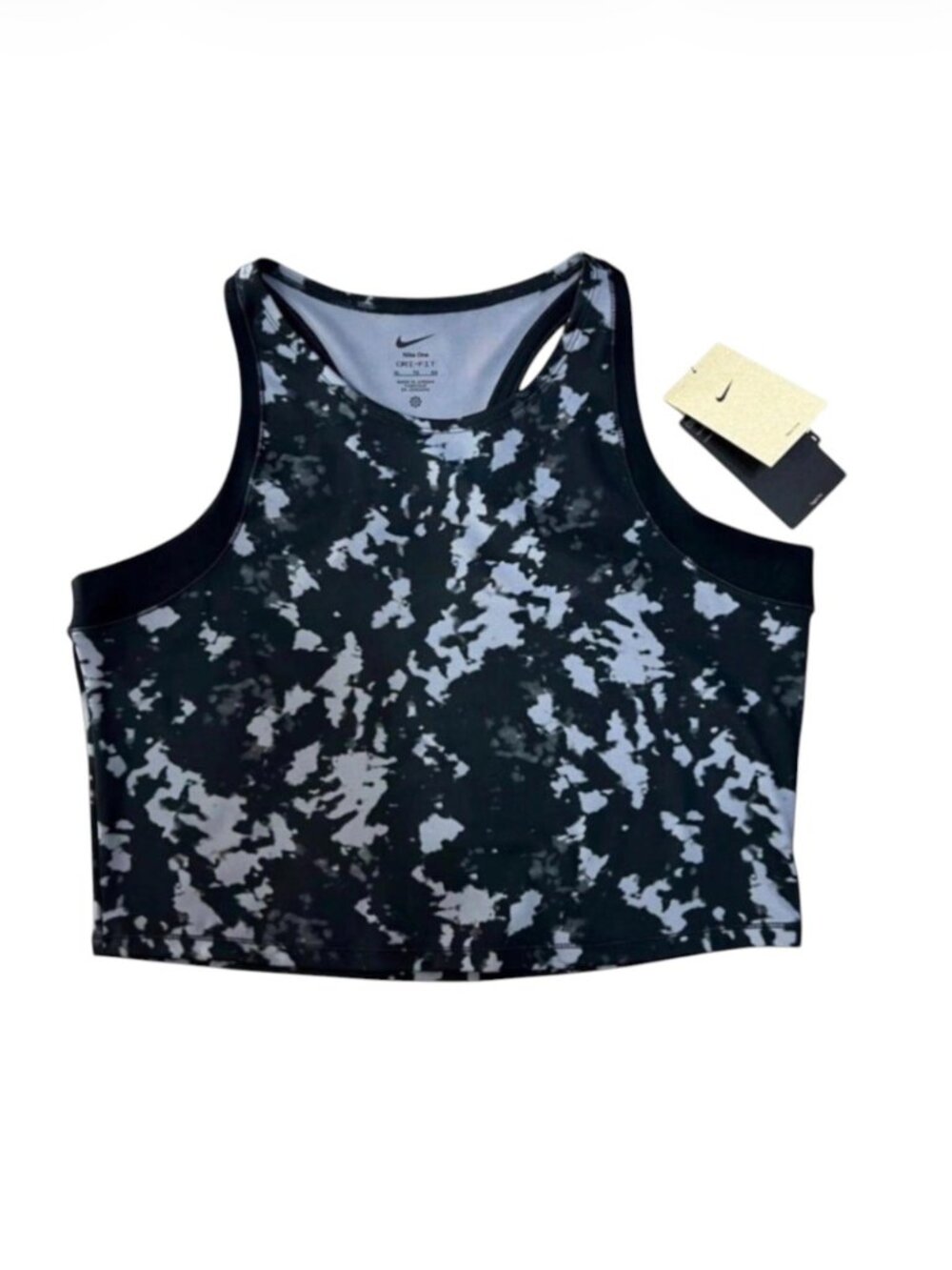 Nike One Dri-FIT Crop Tank Top XL Black Gray Camo Tie Dye Racerback NWT